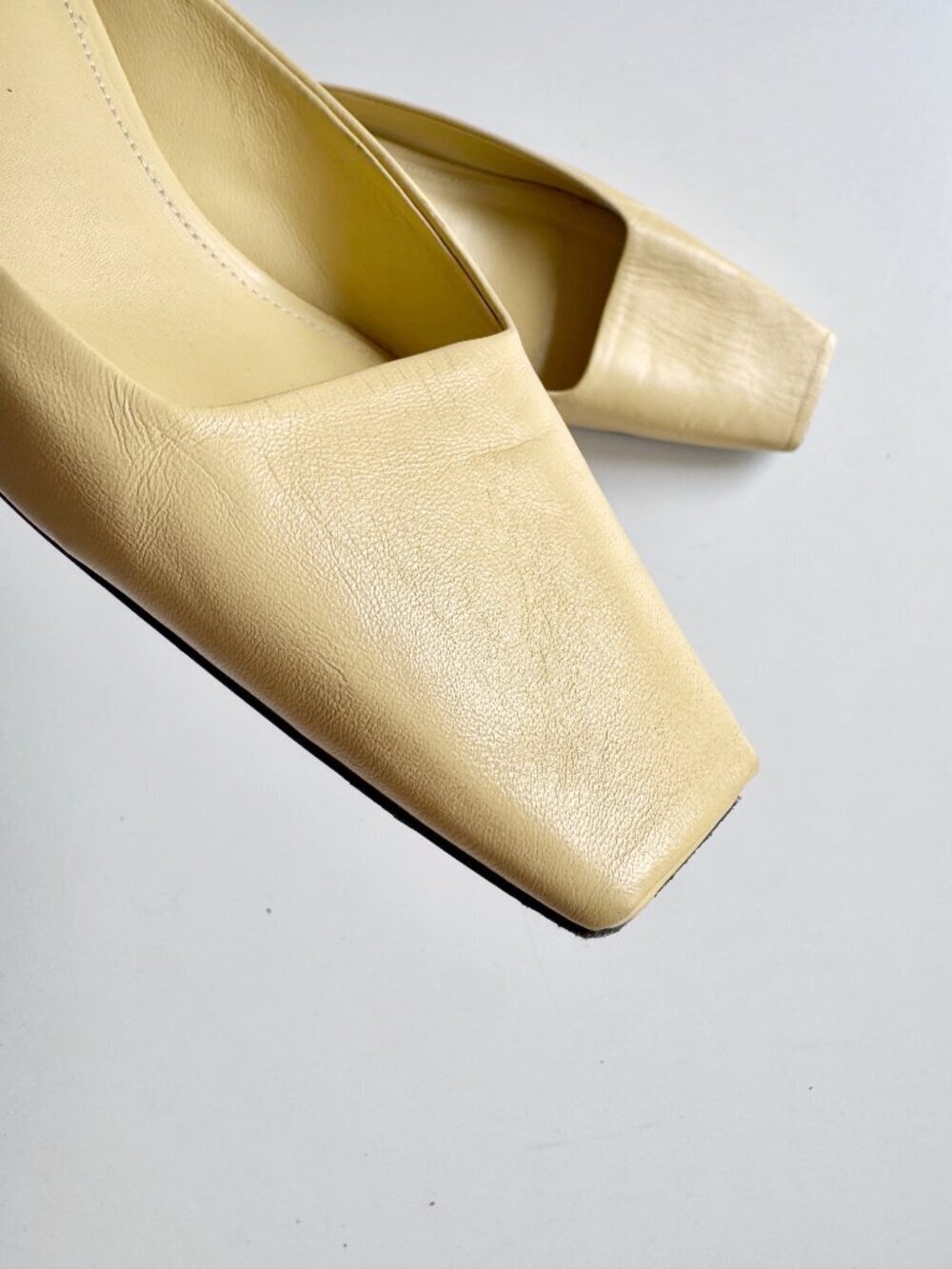 TOTEME Butter Yellow Leather Square Toe Kitten Heel Mules Slides, Size 37 - Picture 5 of 16